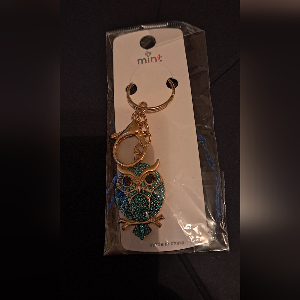 Gold and Teal Owl Keychain